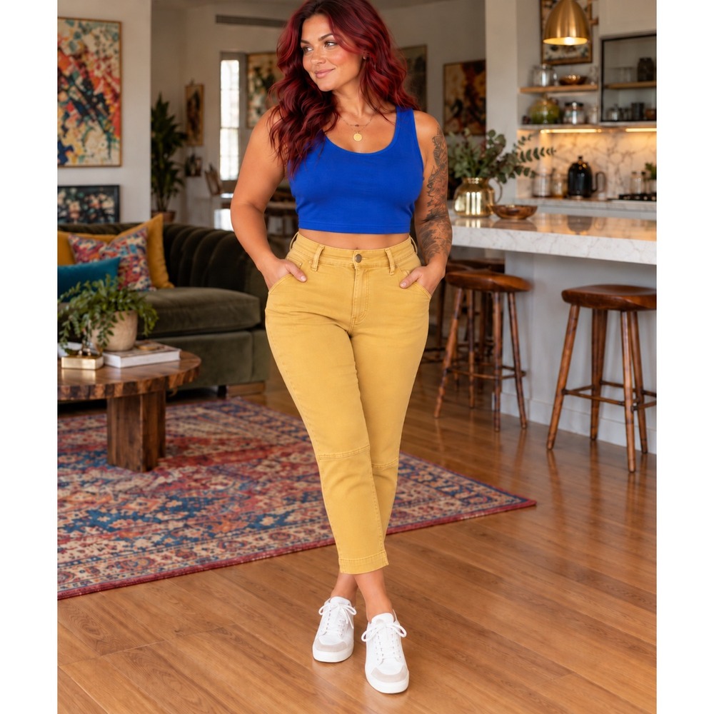 Prana Kara Pants Mustard Yellow Organic Cotton Gorpcore Button Fly Women Size 10